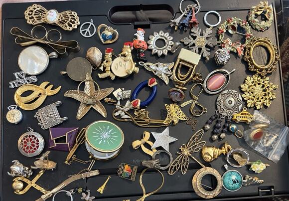 Estate Jewelry - Vintage Costume Jewelry Lot 50+ Brooches Pins Pendants Charms Mixed Estate